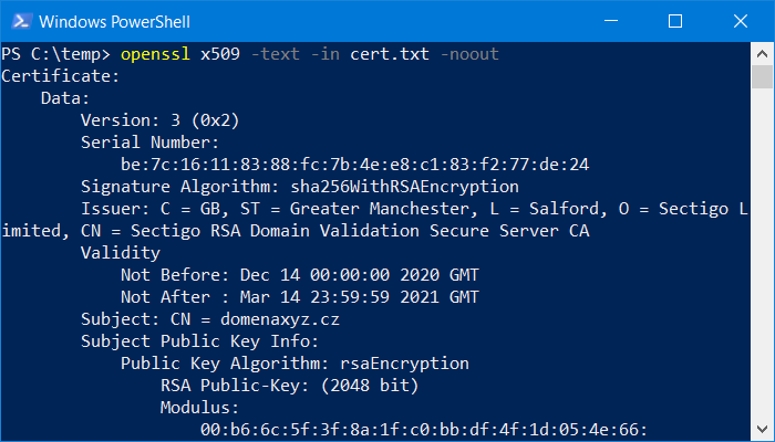 OpenSSL - prikaz informacija o certifikatu